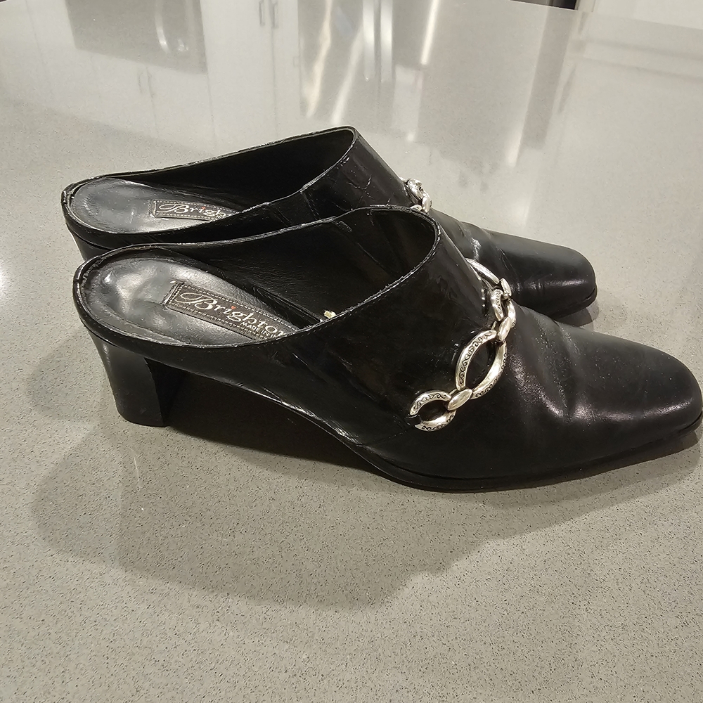 Brighton Twiggy Black and Silver Mules with Chain Detail EUC Size 8 - Picture 4 of 7